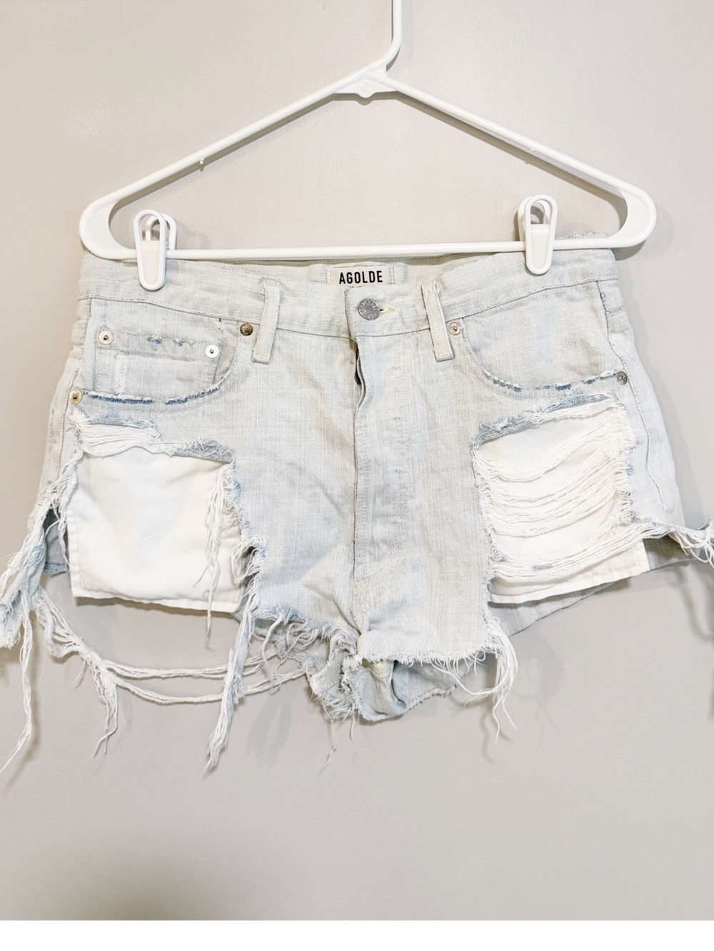 AGOLDE parker vintage denim shorts distressed light wash size 26